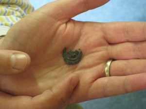 Pilgrim badge found by mudlarker on Thames foreshore